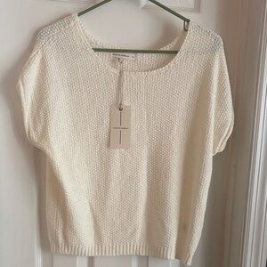 Cream Short-Sleeve Knit Sweater